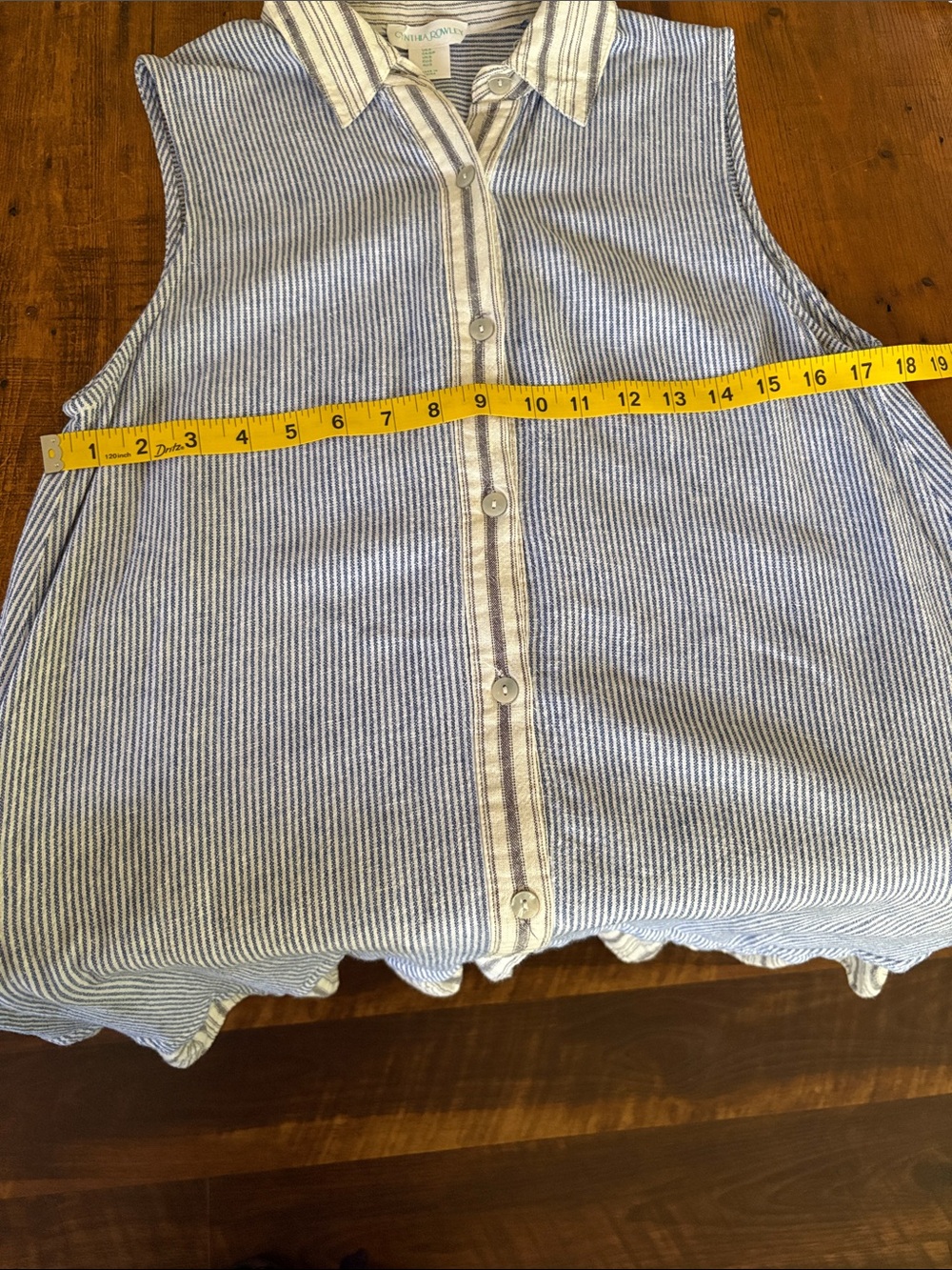 Cynthia Rowley Blue Striped Button Up Dress Ruffle Flounce Hem Lagenlook Sz S - Picture 8 of 10